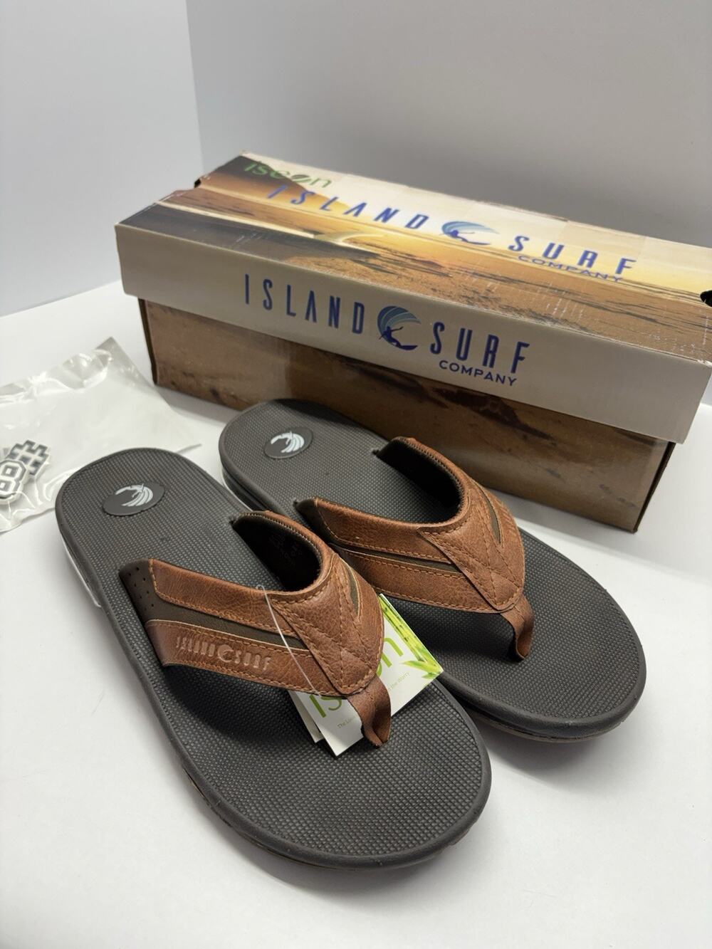 Island Surf Company Mens Flip Flops Sandals Brown Size 8 New With Tags Comfy